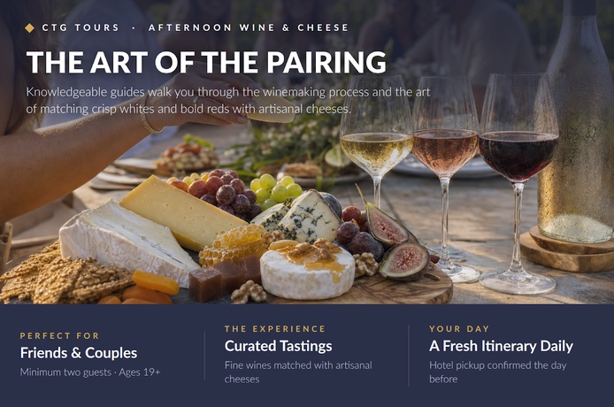 Wine and cheese tasting spread with three wine glasses